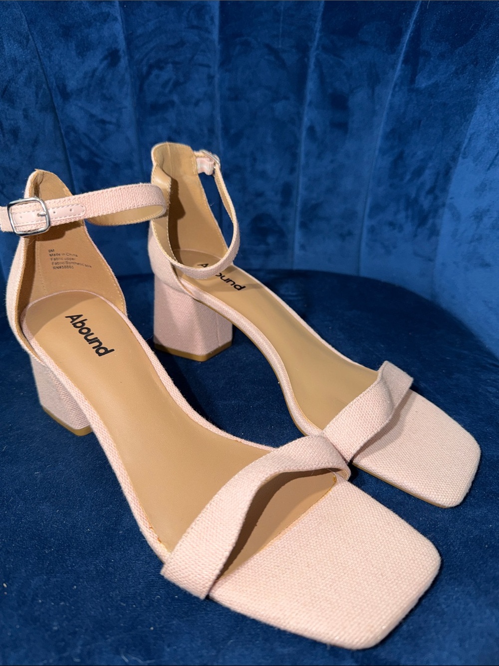 Abound Light Blush Pink Fabric Ankle Strap Block Heels Size 9